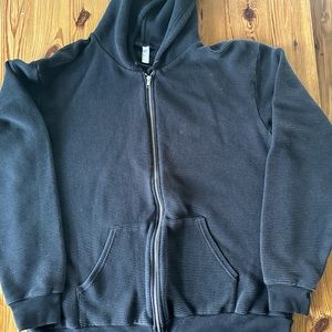 Vintage American Apparel Ribbed Hoodie - Made in USA. Black